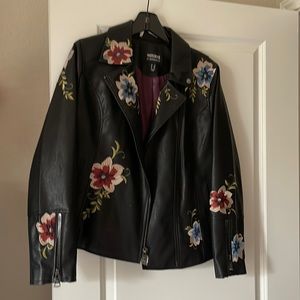 Vegan leather embroidered jacket by Dennis Basso